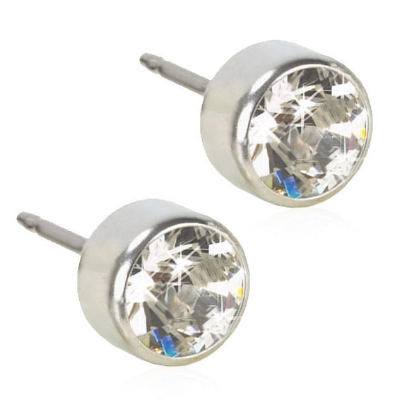 Blomdahl | Hypoallergenic | Silver Titanium Bezel Crystal Stud Earrings | Best Choice For Sensitive Ears
