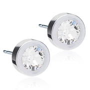 Blomdahl | Hypoallergenic | Silver Titanium Grand Bezel 8mm Crystal Stud Earrings | Best Choice For Sensitive Ears