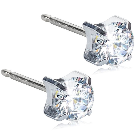 Blomdahl | Hypoallergenic | Silver Titanium Prong Set CZ Stud Earrings | Best Choice For Sensitive Ears