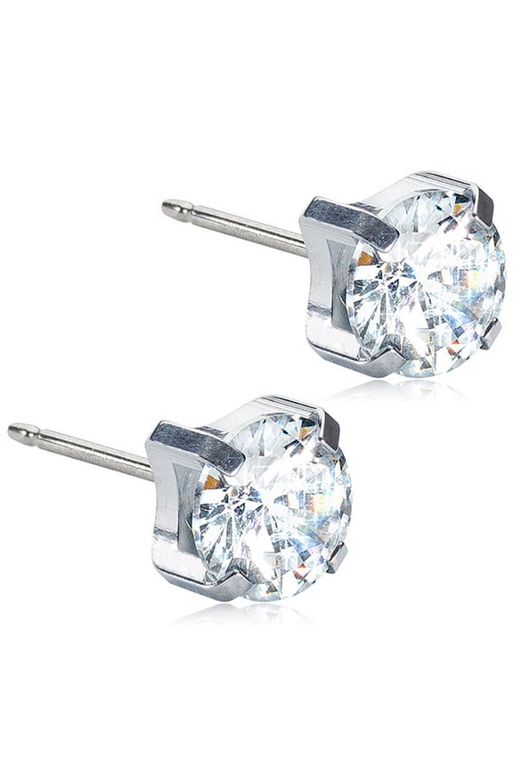 | Hypoallergenic | Silver Titanium Prong Set CZ Stud Earrings | Best Choice For Sensitive Ears