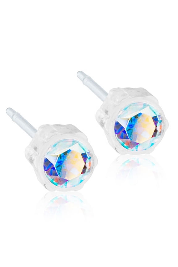 | Nickel Free | Medical Plastic 4mm Crystal Stud Earrings | Best Choice For Sensitive Ears