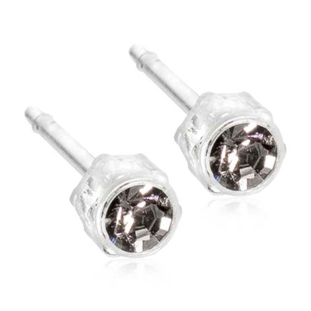 Blomdahl | Nickel Free | Medical Plastic 4mm Crystal Stud Earrings | Best Choice For Sensitive Ears
