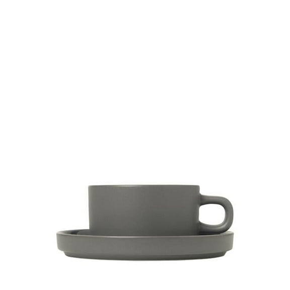 Blomus 63975 6 oz Pilar Tea Cups with Saucer, Pewter