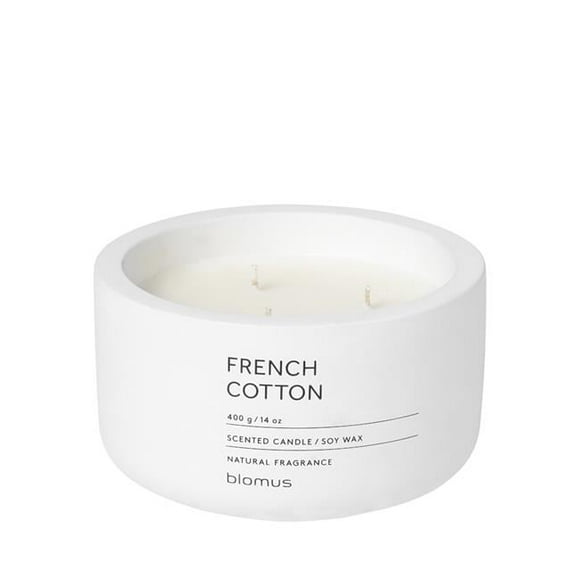 Blomus 65954 Fraga Scented Candle in Concrete Container, Lily White - French Cotton Fragrance - 3 Wick