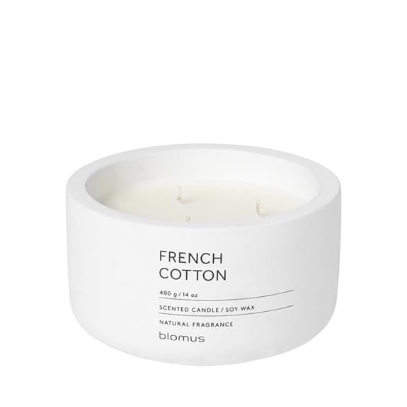Blomus 65954 Fraga Scented Candle in Concrete Container, Lily White - French Cotton Fragrance - 3 Wick