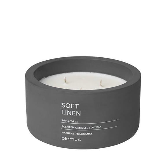 Blomus 65958 Fraga Scented Candle in Concrete Container, Magnet - Soft Linen - 3 Wick