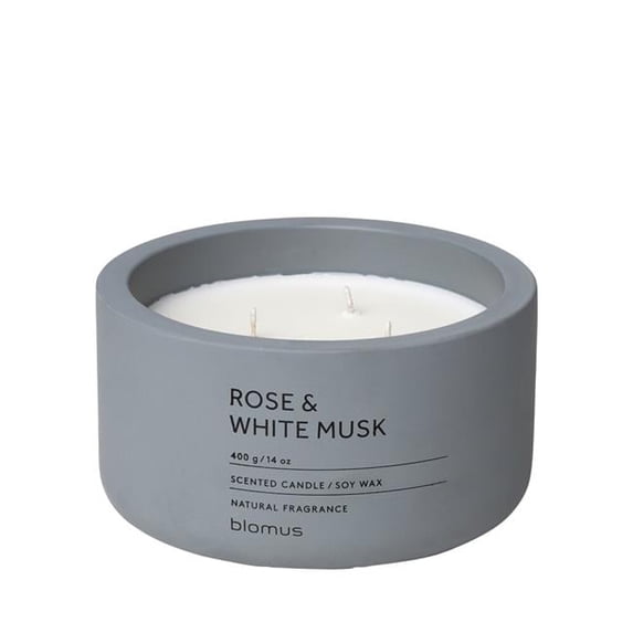Blomus 65959 Fraga Scented Candle in Concrete Container, Flintstone - Rose & White Musk - 3 Wick