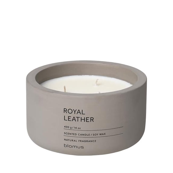 Blomus Fraga Scented Candle in Concrete Container, Satellite - Royal Leather Fragrance - 3 Wick