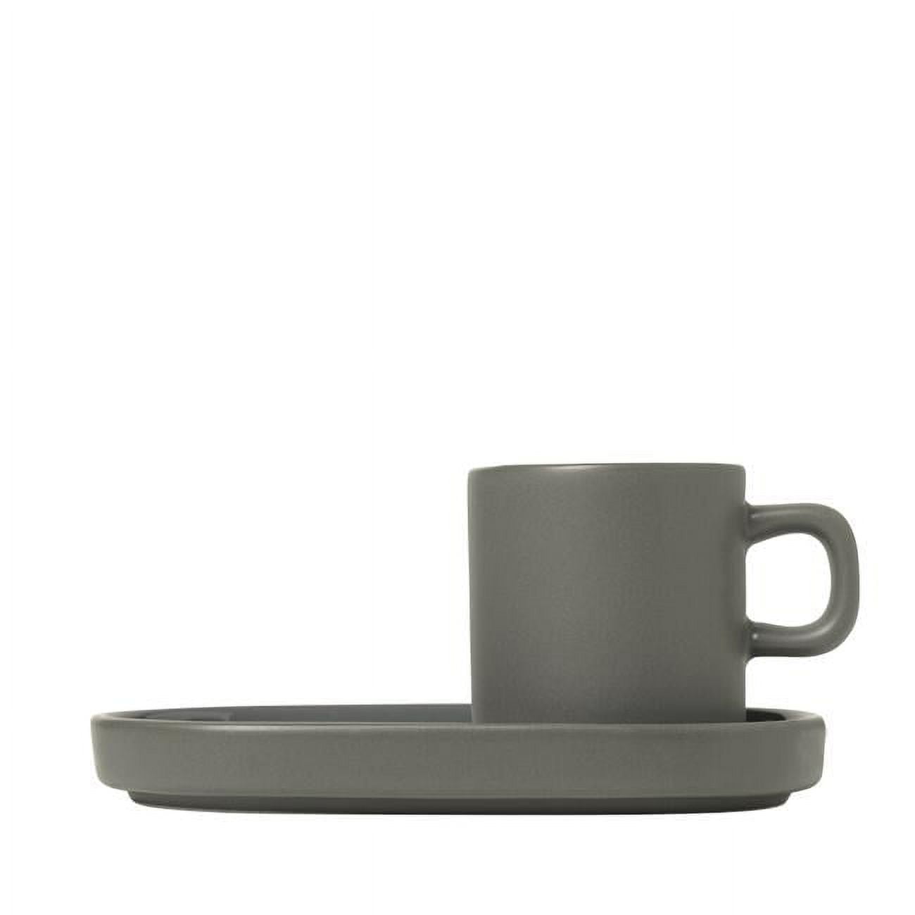Pewter Matte & Glazed Ceramic Espresso Cup Set with Trays