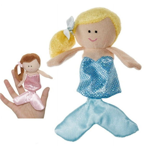 Blond Haired Mermaid With Light Blue Colored Dress Finger Puppet - By Ganz