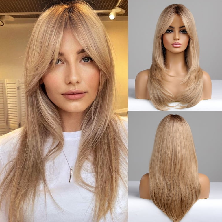 Blond Synthetic Wigs with Bangs For Women Natural Heat  display picture 3