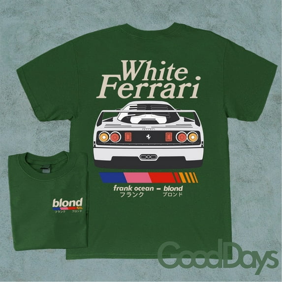 Blond White Ferrari T-shirt, Trendy Graphic Shirt, Frank ocean Blond Tee, Forest Green Color, Size 2XL
