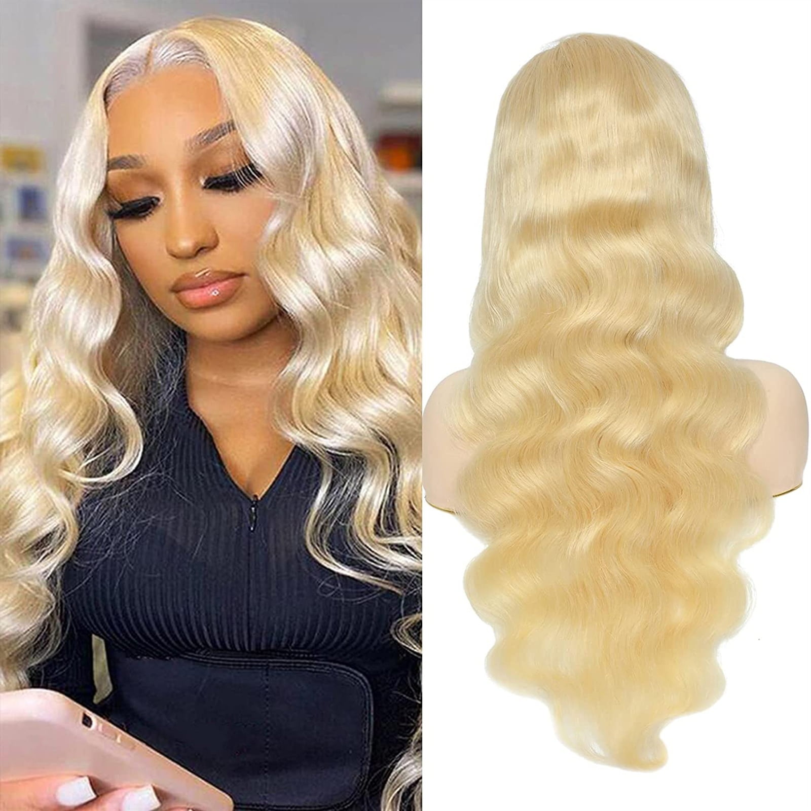 Blonde 613 Body Wave Synthetic Lace Wigs for Women Pre Plucked Hairline with Baby Hair Long Curly Heat Resistant Fiber T Part Lace Front Wigs