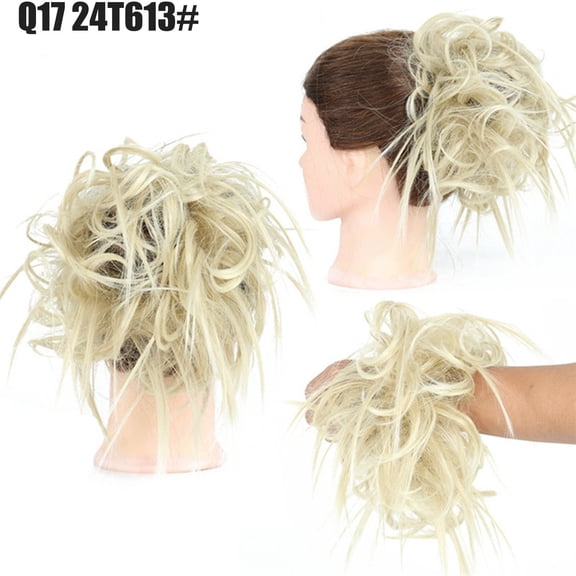 Blonde And Brown High Temperature Silk Synthetic Messy Hair Tie Elastic Band Bun Wig Fiber Natural