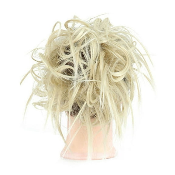 Blonde And Brown High Temperature Silk Synthetic Messy Hair Tie Elastic Band Bun Wig Fiber Natural