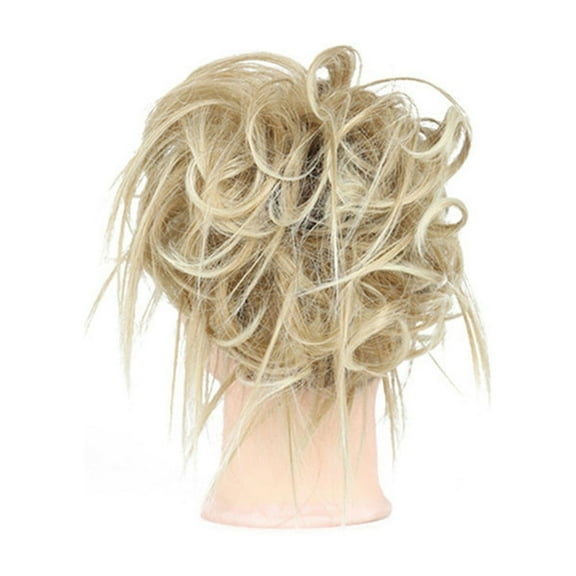 Blonde And Brown Synthetic Wig High Temperature Silk Fiber Messy Bun Hair Tie Elastic Band Natural