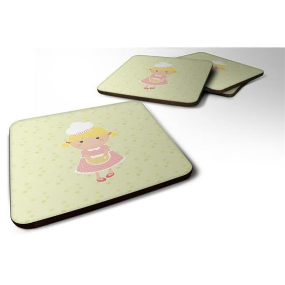 Blonde Baker on Green Foam Coasters - Set of 4