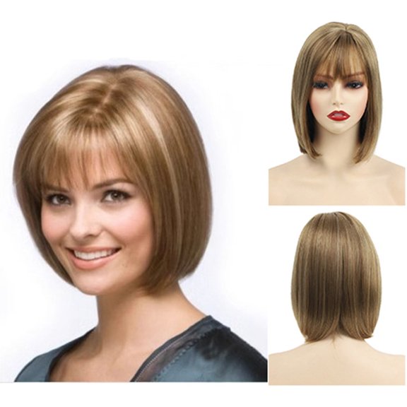 Blonde Bob Synthetic Wig with Blunt Bangs Natural Look Daily Wear