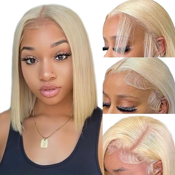 Blonde Bob Wig Human Hair 613 Bob Lace Front Wig HumanHair 13X4 Blonde Wig Human Hair Bob Pre Plucked Clored Bob Wig with Baby Hair 180% (12 inch)