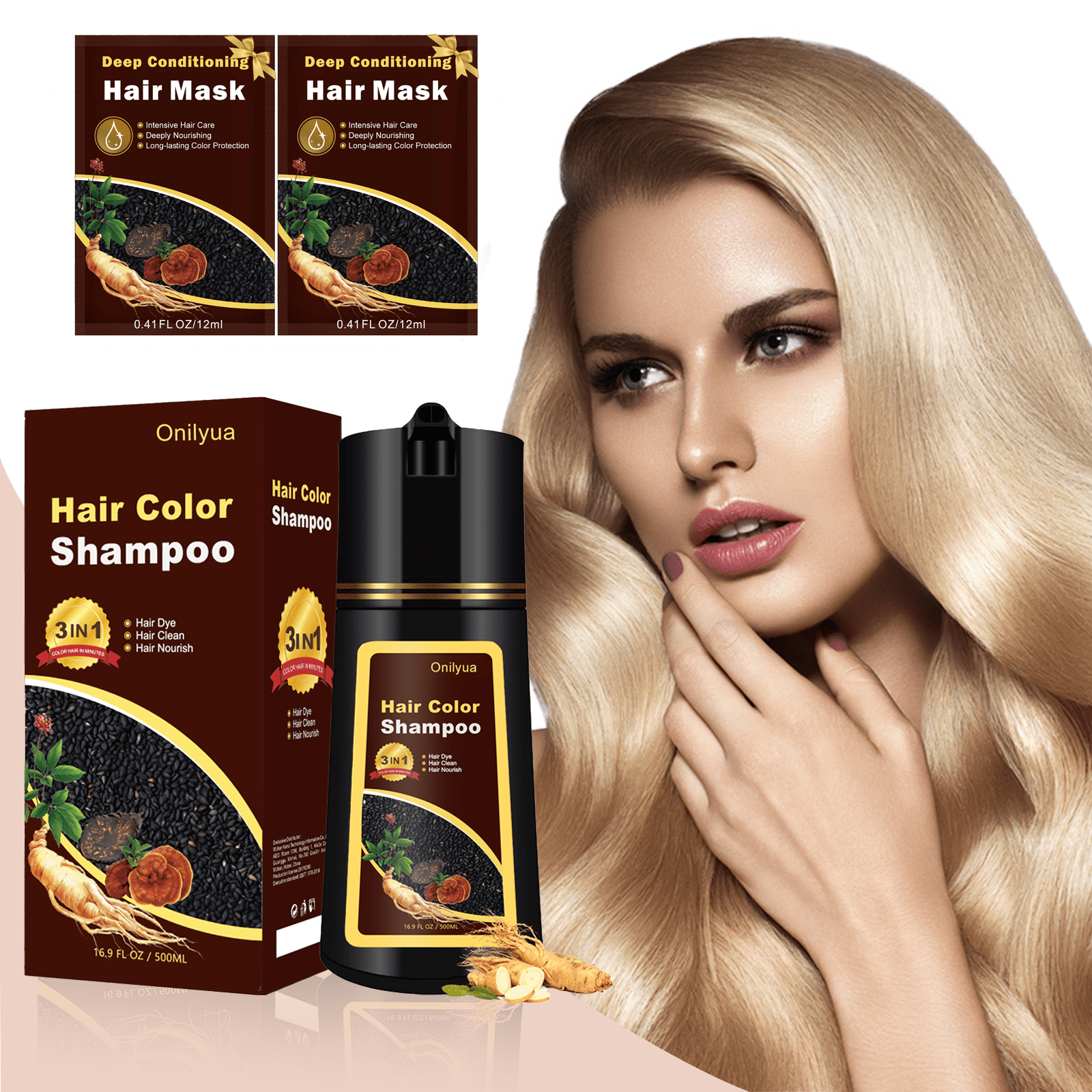 Blonde Brown Hair Dye Shampoo 3 in 1, Natural Hair Color Shampoo