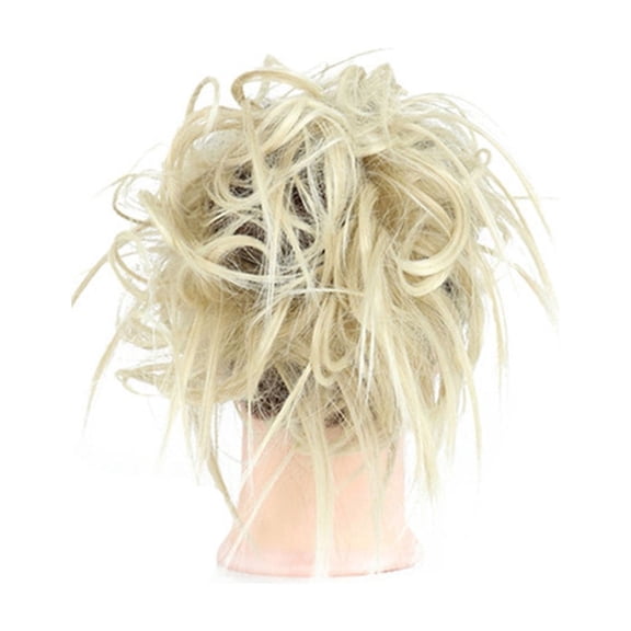 Blonde Brown High Temperature Silk Synthetic Wig Messy Bun Hair Tie Elastic Band Natural Fiber Heat