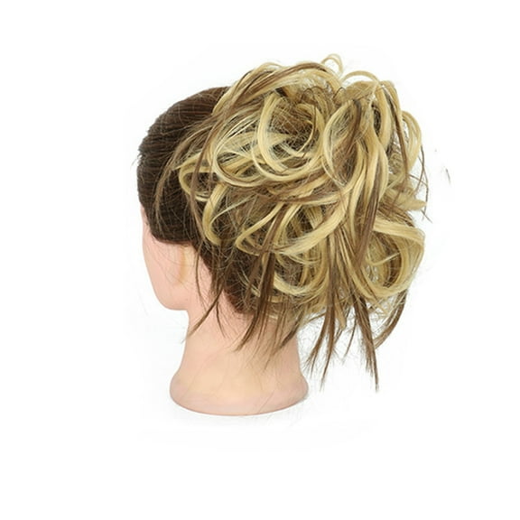 Blonde Brown Synthetic Wig High Temperature Silk Fiber Natural Messy Bun Hair Tie Elastic Band for Women