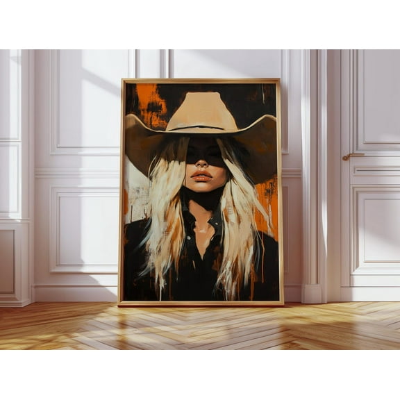 Blonde Cowgirl Portrait Wall Art – Western Country Glam Print With Tan Hat – Rustic Farmhouse Accent For Bold Home Interiors Wall Art, Modern Wall Decor, 12x18 UNFRAMED