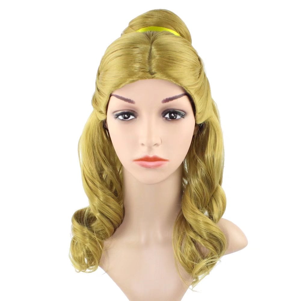 Blonde Curly Wig with Bun Long Wavy Wig Belle Wig for Women