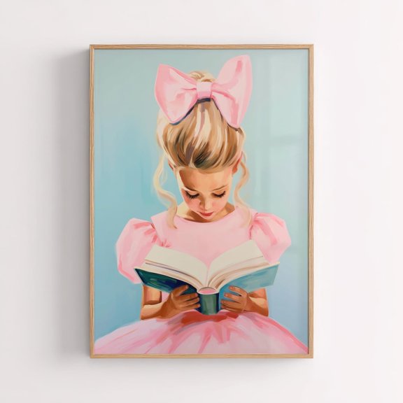 Blonde Girl Reading Poster: Pastel Book Nook, Room Decor, Unframed Poster Size 24x36