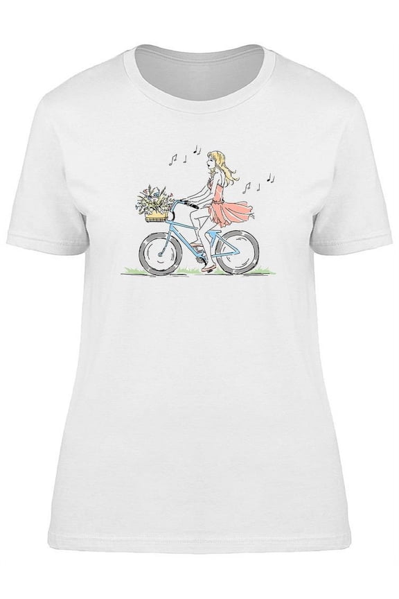 Blonde Girl Riding A Bike T-Shirt Women -Image by Shutterstock, Female Large