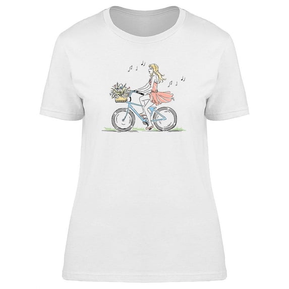 Blonde Girl Riding A Bike T-Shirt Women -Image by Shutterstock, Female x-Large