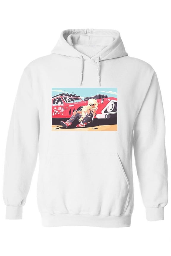 Blonde Girl With Racing Car Hoodie Women -Image by Shutterstock, Female Small