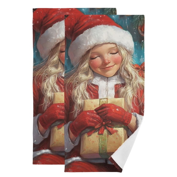 Blonde Girl in Christmas Costume Hand Towel Absorbent Bath Towels for Bathroom Sports Gym(28.3" X 14.4") Set of 2