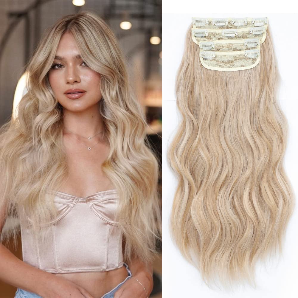 Blonde Hair Extensions Clip in Long Curly Hair Extension 4pcs Full Head