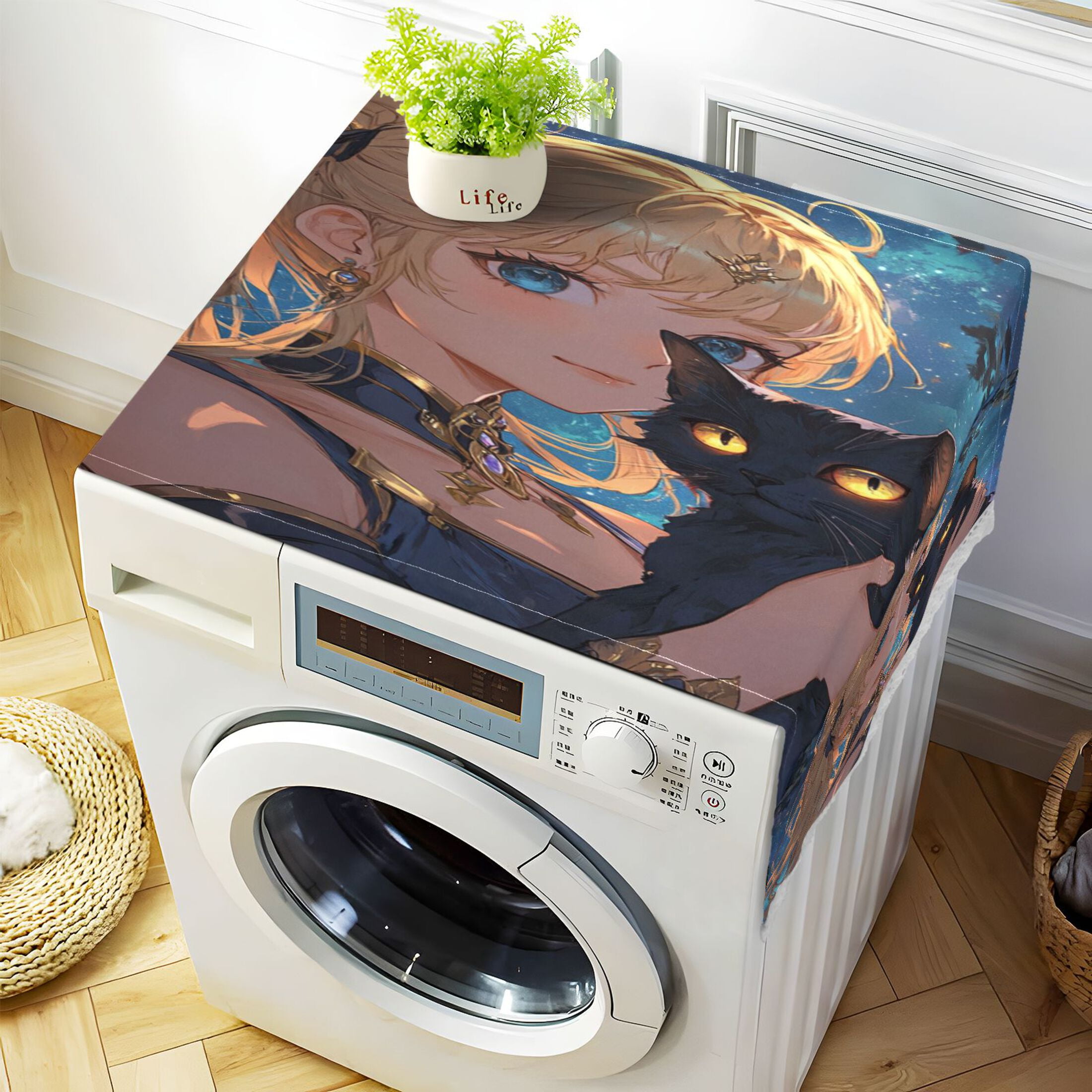 Blonde Hair GirlWasher and Dryer Covers Dust-Proof and Oil Resistant Fridge Cover with 4 Storage Pockets Washing Machine Top Cover for Laundry Kitchen Home 51.2 x 22 In