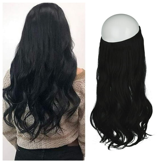Blonde Invisible Wire in Hair Extensions Curly Long Synthetic Hairpieces for Women Blonde Hair Piece 20 Inch 4.2 Oz Invisible Headband Wire Fish Line Hidden Extensions