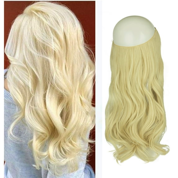 Blonde Invisible Wire in Hair Extensions Curly Long Synthetic Hairpieces for Women Blonde Hair Piece 20 Inch 4.2 Oz Invisible Headband Wire Fish Line Hidden Extensions