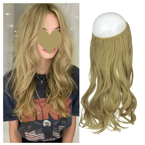 Blonde Invisible Wire in Hair Extensions Curly Long Synthetic Hairpieces for Women Blonde Hair Piece 20 Inch 4.2 Oz Invisible Headband Wire Fish Line Hidden Extensions