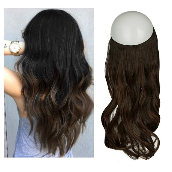 Blonde Invisible Wire in Hair Extensions Curly Long Synthetic Hairpieces for Women Blonde Hair Piece 20 Inch 4.2 Oz Invisible Headband Wire Fish Line Hidden Extensions