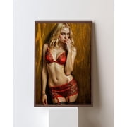 Blonde Mature Woman in Red Lingerie Nu Art Poster, Modern Art Decor for Bedrooms, Unframed Paper Poster 8x10in