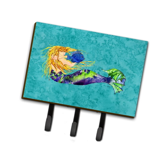 Blonde Mermaid on Teal Leash or Key Holder