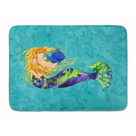 Blonde Mermaid on Teal Machine Washable Memory Foam Mat