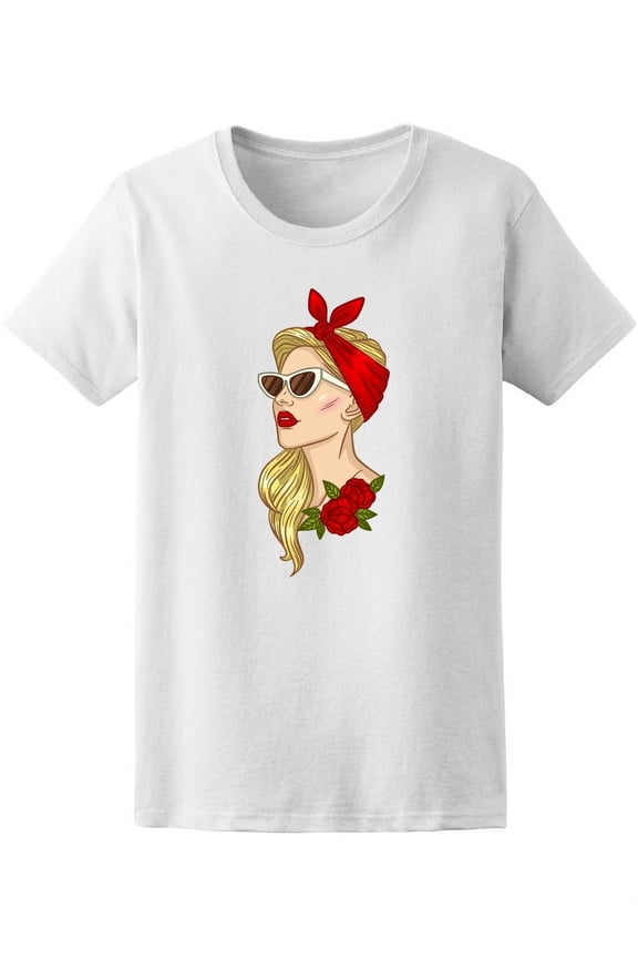Blonde Retro Girl Roses Tee Women's -Image by Shutterstock