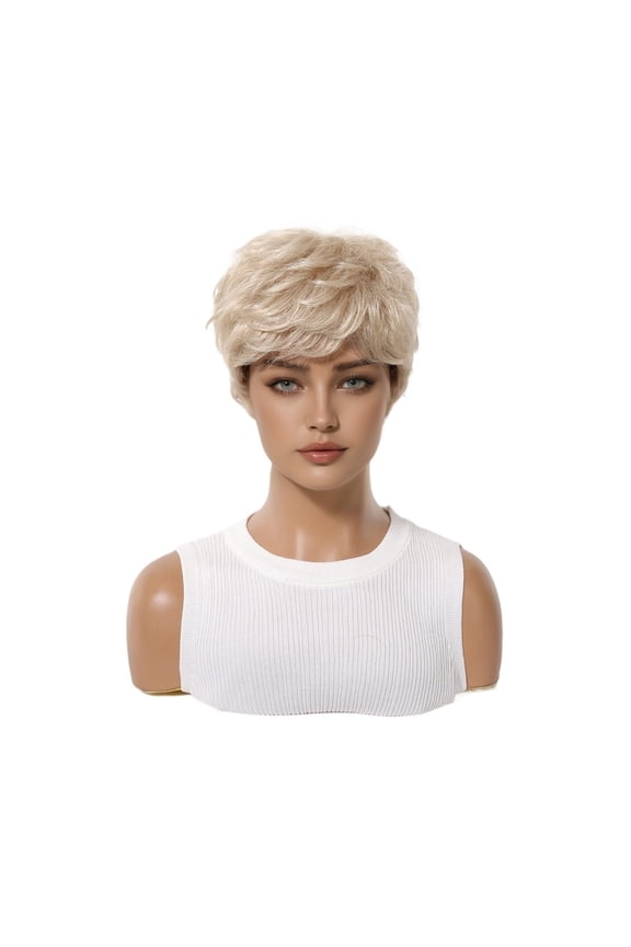 Blonde Short Synthetic Wigs Layered Natural Fluffy Fake Hair Pixie Cut Wig Heat Resistant