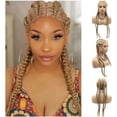 thumbnail image 1 of Blonde Synthetic Braided Lace Front Wig Blonde 4x Twist Braids Wig with Baby Hair Heat Resistant Fiber Wig for Women, 1 of 5