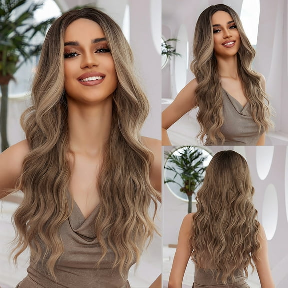 Blonde Wig Middle Part Long Ombre Wig Heat Resistant Synethetic Fiber Wig