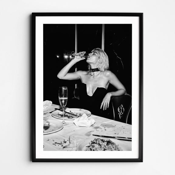 Blonde Woman Drinking Wine Wall Art Black and White Feminist Poster Alcohol Wall Art Vintage Bar Cart Print Retro Restaurant Wall Decor