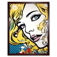 thumbnail image 1 of Blonde Woman Face Comic Book Style Portrait Blue Eyes Girl Bedroom Decor Teen Halftone Art Print Framed Poster Wall Decor 12x16 inch, 1 of 5