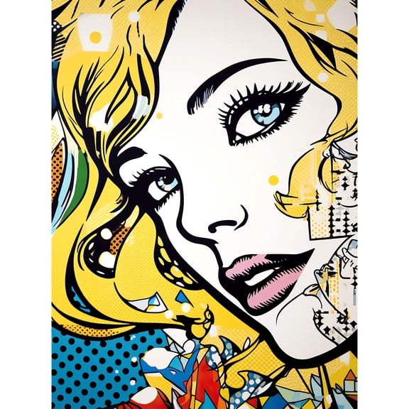 Blonde Woman Face Comic Book Style Portrait Blue Eyes Girl Bedroom Decor Teen Halftone Unframed Wall Art Print Poster Home Decor Premium