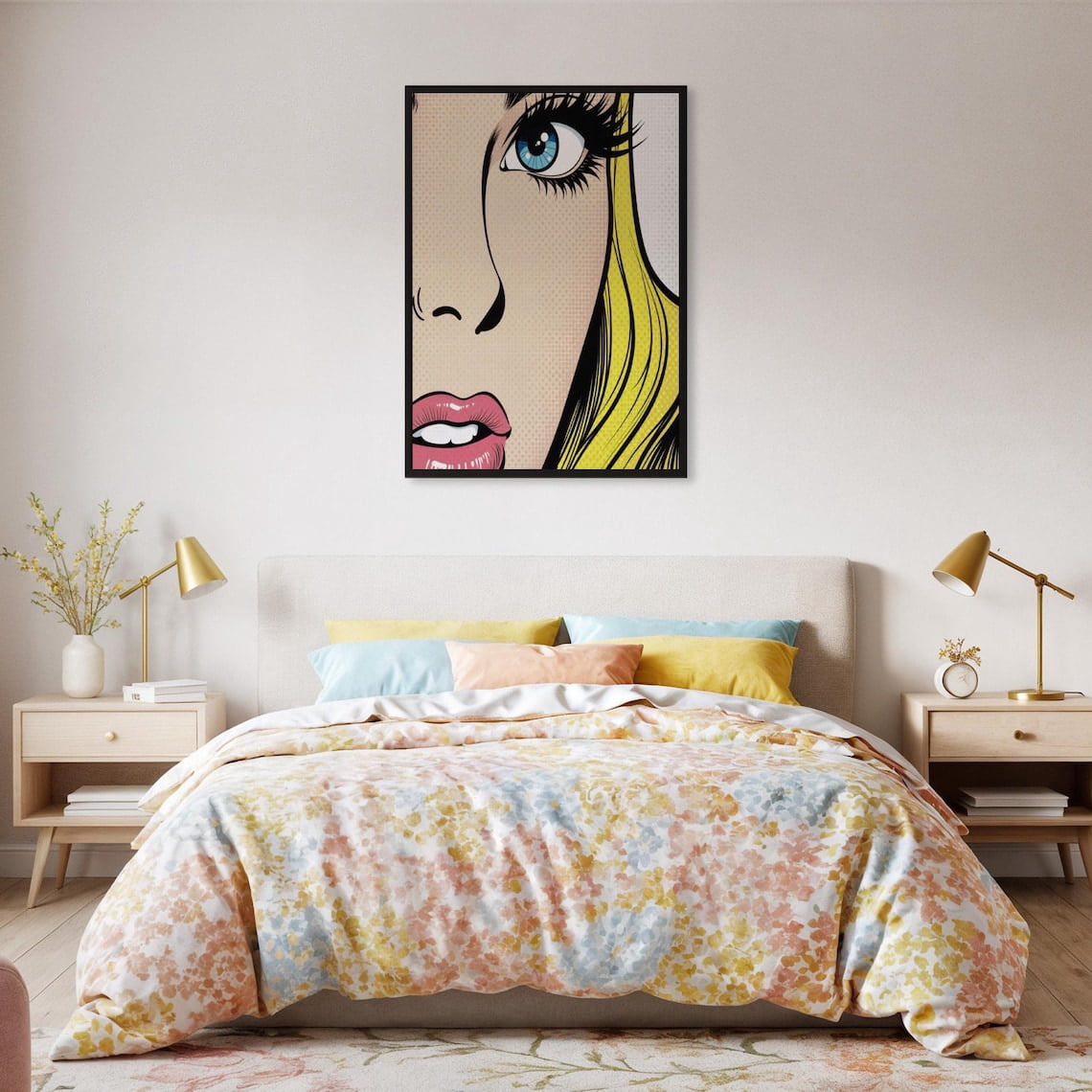 Blonde Woman Pop Art Poster Lichtenstein Style Comic Retro Blue Eye ...